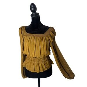 Universal Thread Metallic Stripe Smocked Top Size S‎ Ruffle Peplum BOHO Chic